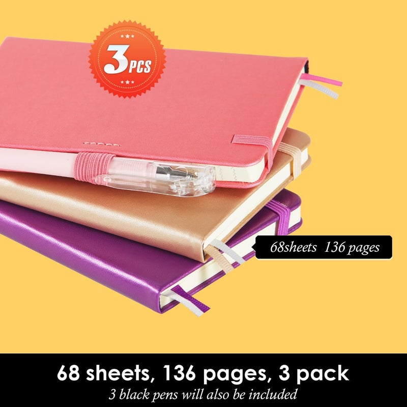 NIRMIRO 3 Pack Pocket Notebook Journal with Pen, Mini Small Notepad Notebook 3.7" x 5.7" for Women Writing, 408 Pages, Pearlescent Pink Purple Gold - Image 4